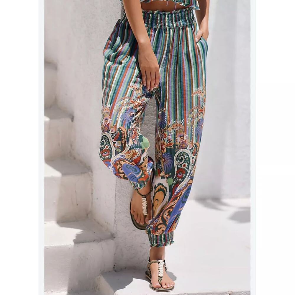 Anthropologie Multicolor Striped & Paisley Print Elastic Waist Pants